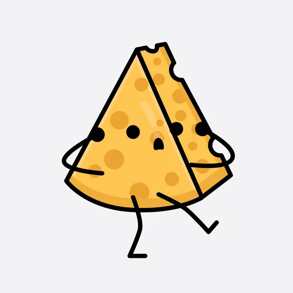 Ilustración Vectorial Del Carácter Del Queso Con Cara Linda Dibujo — Archivo Imágenes Vectoriales