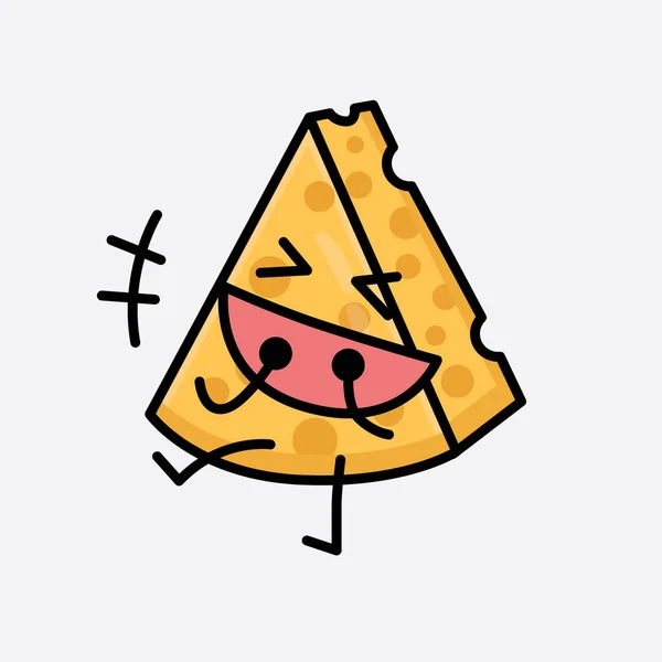 Ilustración Vectorial Del Carácter Del Queso Con Cara Linda Dibujo — Vector de stock