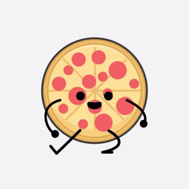 Tatlı yüzlü ve izole edilmiş arkaplanda basit bir vücut çizgisi olan Pizza Karakterinin Vektör İllüstrasyonu