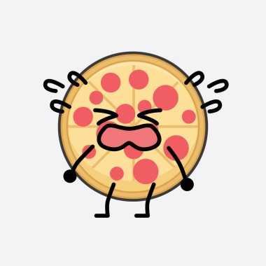 Tatlı yüzlü ve izole edilmiş arkaplanda basit bir vücut çizgisi olan Pizza Karakterinin Vektör İllüstrasyonu