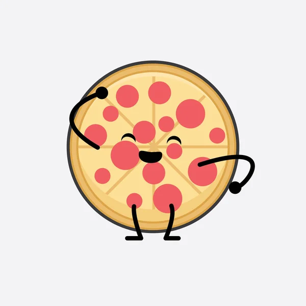 Vector Illustration Pizza Character Cute Face Simple Body Line Drawing — Stockvector