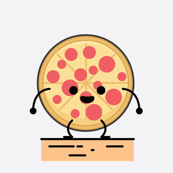 Vector Illustration Pizza Character Cute Face Simple Body Line Drawing — Stockvector