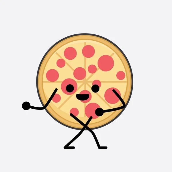 Ilustración Vectorial Carácter Pizza Con Cara Linda Dibujo Simple Línea — Archivo Imágenes Vectoriales