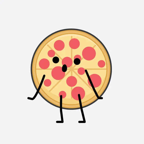 Vector Illustration Pizza Character Cute Face Simple Body Line Drawing — Stockvector