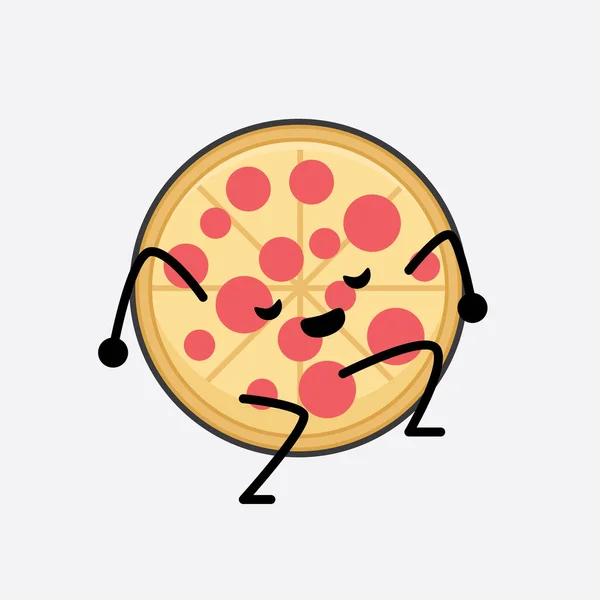 Vector Illustration Pizza Character Cute Face Simple Body Line Drawing — Stockvector