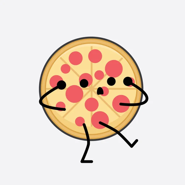 Vector Illustration Pizza Character Cute Face Simple Body Line Drawing - Stok Vektor