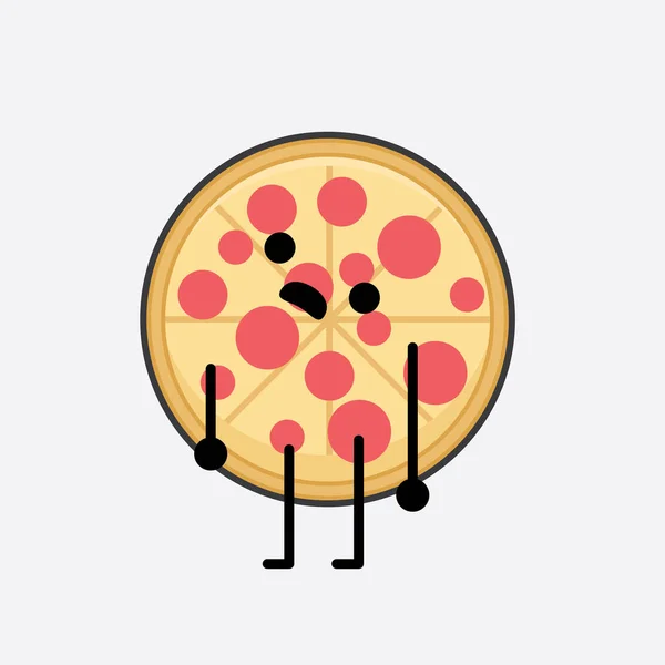 Vector Illusztrációja Pizza Karakter Aranyos Arc Egyszerű Test Vonal Rajz — Stock Vector