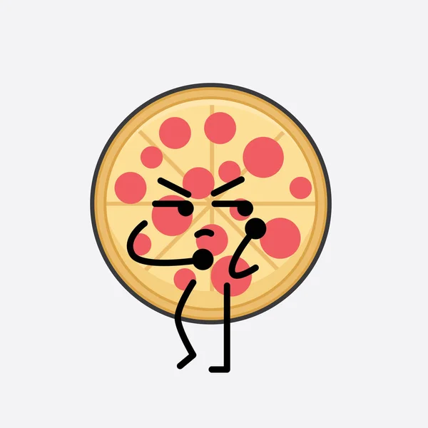 Vector Illustration Pizza Character Cute Face Simple Body Line Drawing — Stockvector