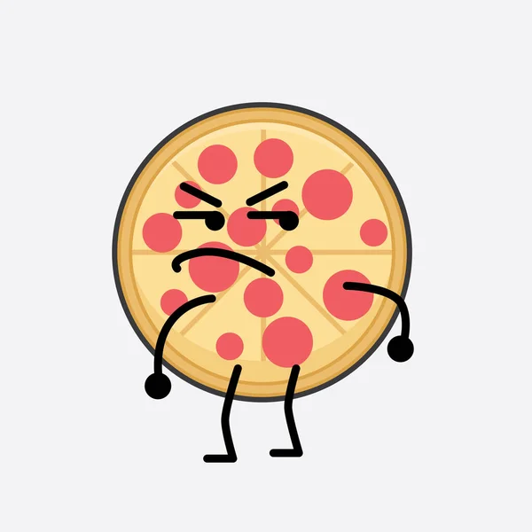 キュートな顔とシンプルなボディラインを持つピザキャラクターのベクトルイラストが孤立した背景で描かれています — ストックベクタ