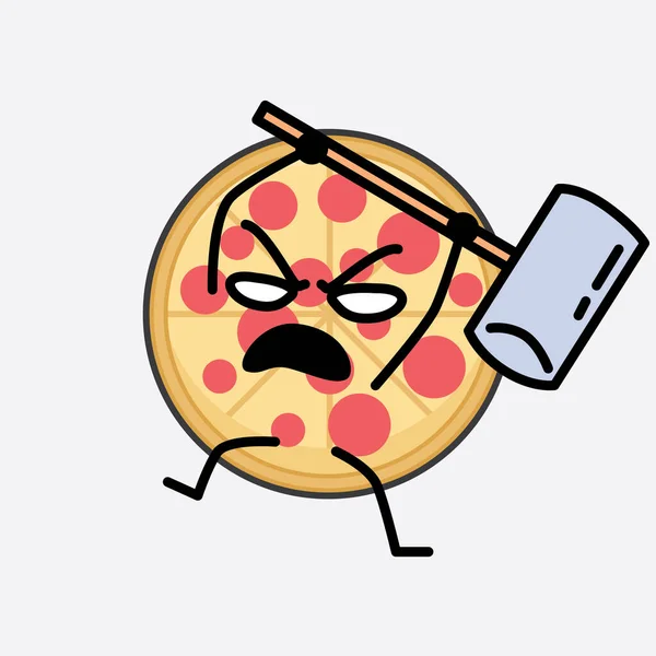 Ilustração Vetorial Personagem Pizza Com Rosto Bonito Desenho Linha Corpo — Vetor de Stock