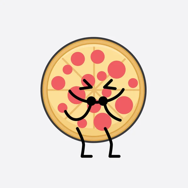 Vector Illustration Pizza Character Cute Face Simple Body Line Drawing — Stockvector