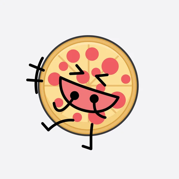 Vector Illustration Pizza Character Cute Face Simple Body Line Drawing — Stock Vector