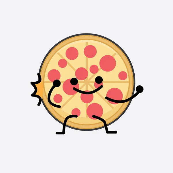 Vector Illustration Pizza Character Cute Face Simple Body Line Drawing — Wektor stockowy