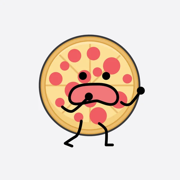 Illustrazione Vettoriale Del Personaggio Pizza Con Viso Carino Semplice Linea — Vettoriale Stock