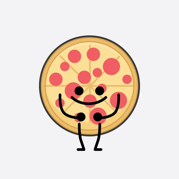 Vector Illustration Pizza Character Cute Face Simple Body Line Drawing – stockvektor