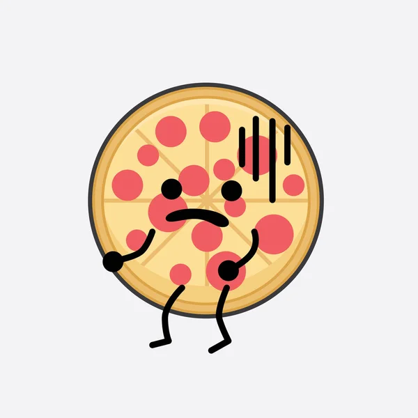Vector Illustration Pizza Character Cute Face Simple Body Line Drawing — Stockvector