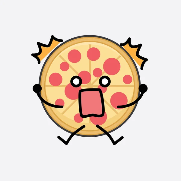 Vektor Illustration Der Pizza Figur Mit Niedlichem Gesicht Und Einfacher — Stockvektor