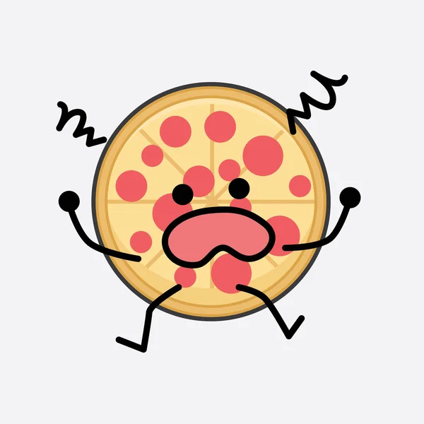 Vector Illustration Pizza Character Cute Face Simple Body Line Drawing — Stockvector