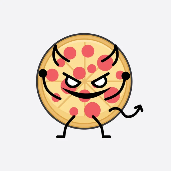 Vector Illusztrációja Pizza Karakter Aranyos Arc Egyszerű Test Vonal Rajz — Stock Vector