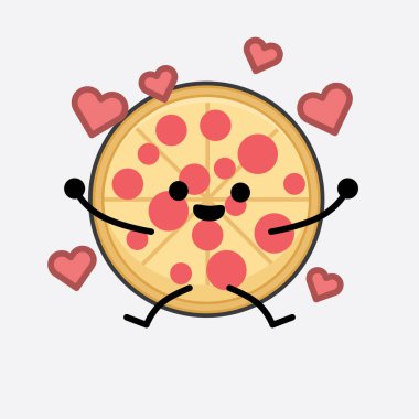 Tatlı yüzlü ve izole edilmiş arkaplanda basit bir vücut çizgisi olan Pizza Karakterinin Vektör İllüstrasyonu