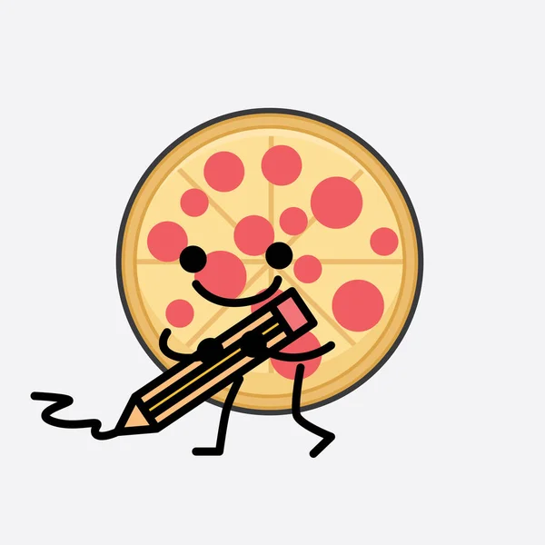 Ilustración Vectorial Carácter Pizza Con Cara Linda Dibujo Simple Línea — Vector de stock