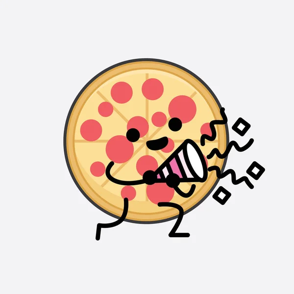 Vektorové Ilustrace Pizza Charakter Roztomilou Tváří Jednoduchou Kresbou Linie Těla — Stockový vektor