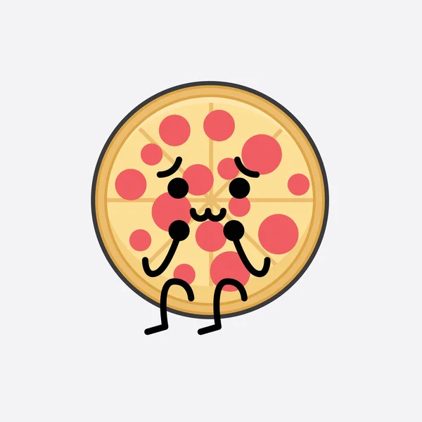 Ilustración Vectorial Carácter Pizza Con Cara Linda Dibujo Simple Línea — Archivo Imágenes Vectoriales