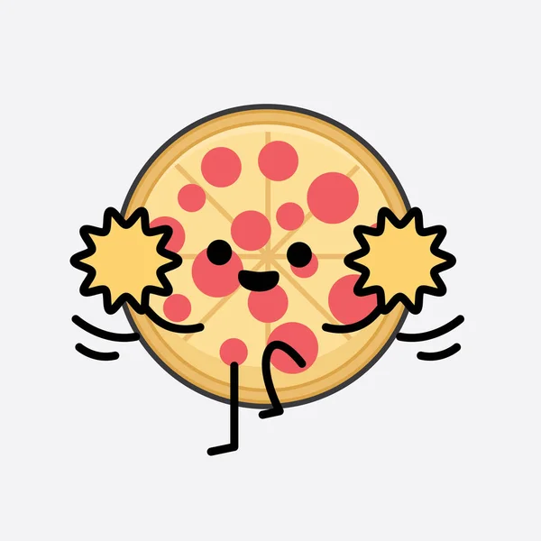 Vektorové Ilustrace Pizza Charakter Roztomilou Tváří Jednoduchou Kresbou Linie Těla — Stockový vektor