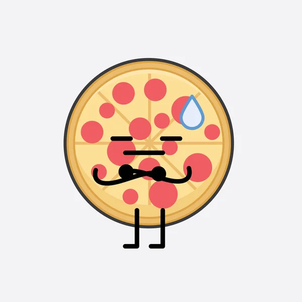 Vector Illustration Pizza Character Cute Face Simple Body Line Drawing — Stockvector