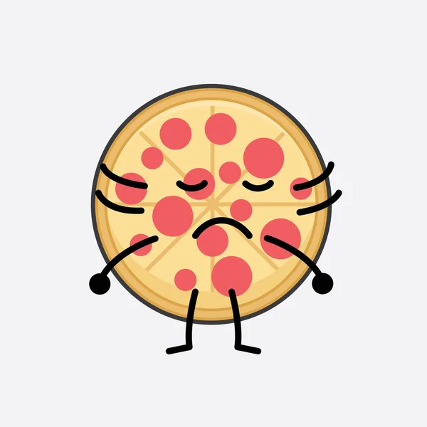 Vector Illustration Pizza Character Cute Face Simple Body Line Drawing — Stockvector