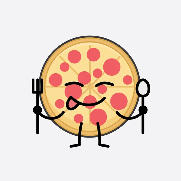 Ilustración Vectorial Carácter Pizza Con Cara Linda Dibujo Simple Línea — Archivo Imágenes Vectoriales