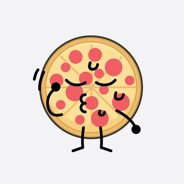 Vector Illustration Pizza Character Cute Face Simple Body Line Drawing — Stockvector