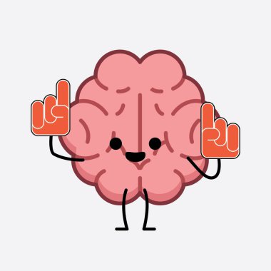 İzole edilmiş arkaplanda şirin yüzü ve basit vücut çizgisi olan Beyin Karakterinin Vektör İllüstrasyonu