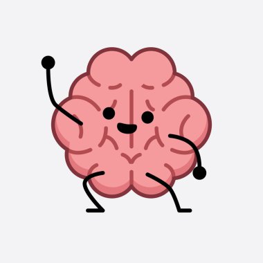 İzole edilmiş arkaplanda şirin yüzü ve basit vücut çizgisi olan Beyin Karakterinin Vektör İllüstrasyonu