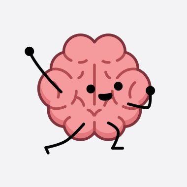 İzole edilmiş arkaplanda şirin yüzü ve basit vücut çizgisi olan Beyin Karakterinin Vektör İllüstrasyonu