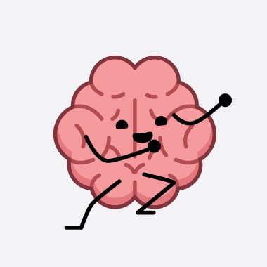 İzole edilmiş arkaplanda şirin yüzü ve basit vücut çizgisi olan Beyin Karakterinin Vektör İllüstrasyonu