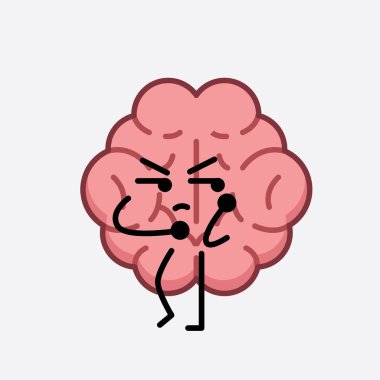 İzole edilmiş arkaplanda şirin yüzü ve basit vücut çizgisi olan Beyin Karakterinin Vektör İllüstrasyonu