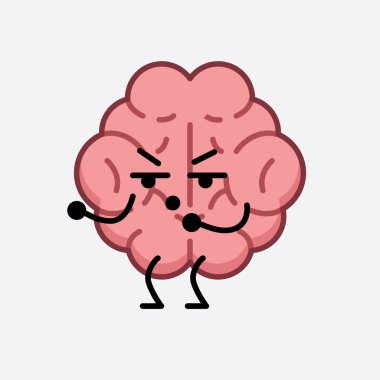 İzole edilmiş arkaplanda şirin yüzü ve basit vücut çizgisi olan Beyin Karakterinin Vektör İllüstrasyonu