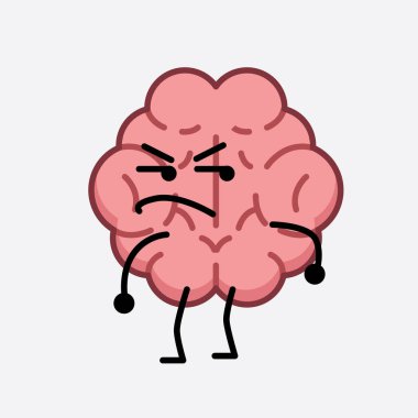 İzole edilmiş arkaplanda şirin yüzü ve basit vücut çizgisi olan Beyin Karakterinin Vektör İllüstrasyonu