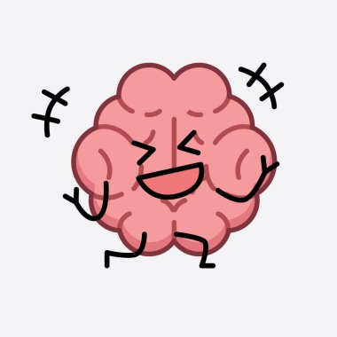 İzole edilmiş arkaplanda şirin yüzü ve basit vücut çizgisi olan Beyin Karakterinin Vektör İllüstrasyonu