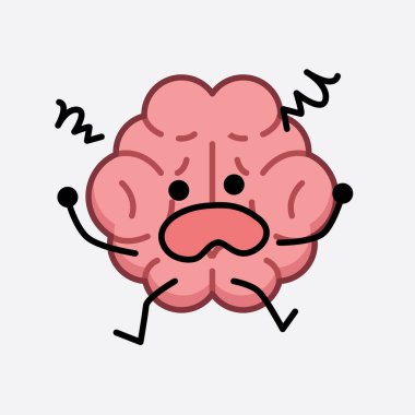 İzole edilmiş arkaplanda şirin yüzü ve basit vücut çizgisi olan Beyin Karakterinin Vektör İllüstrasyonu