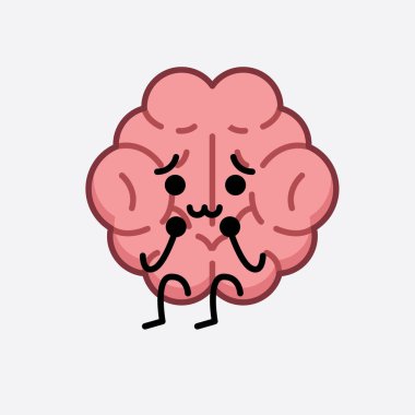 İzole edilmiş arkaplanda şirin yüzü ve basit vücut çizgisi olan Beyin Karakterinin Vektör İllüstrasyonu