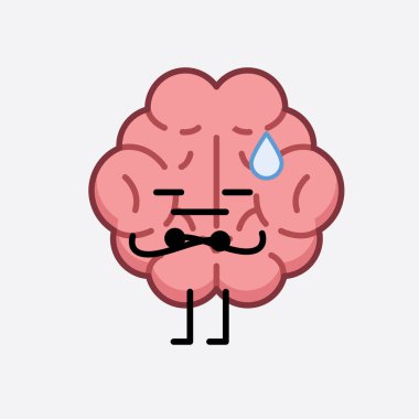 İzole edilmiş arkaplanda şirin yüzü ve basit vücut çizgisi olan Beyin Karakterinin Vektör İllüstrasyonu