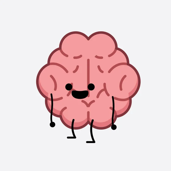 Vector Illustration Brain Character Cute Face Simple Body Line Drawing - Stok Vektor