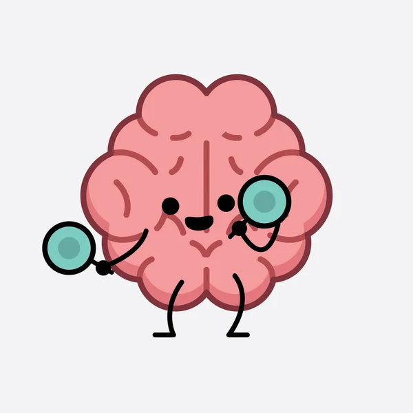 Vektorová Ilustrace Mozku Postava Roztomilou Tváří Jednoduchou Kresbou Linie Těla — Stockový vektor