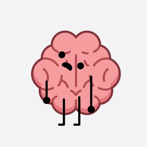 Vector Illustration Brain Character Cute Face Simple Body Line Drawing - Stok Vektor