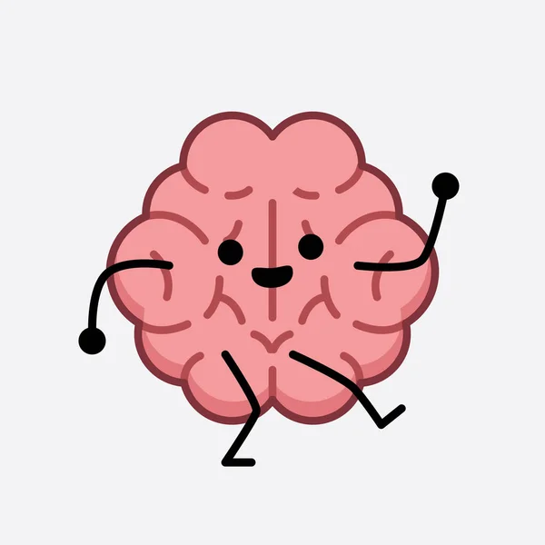 Vector Illustration Brain Character Cute Face Simple Body Line Drawing - Stok Vektor