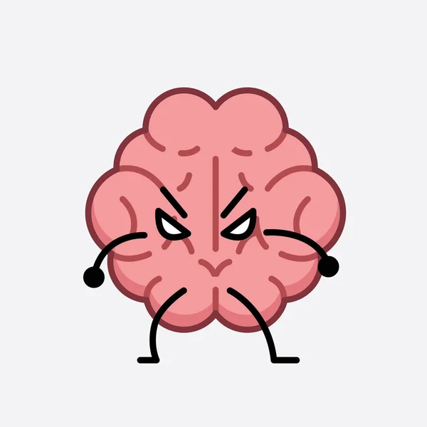 Vector Illustration Brain Character Cute Face Simple Body Line Drawing - Stok Vektor