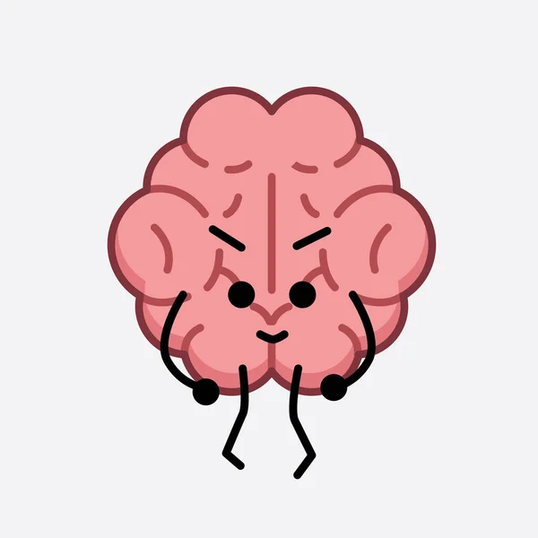 Vector Illustration Brain Character Mit Niedlichem Gesicht Und Einfacher Körperlinie — Stockvektor
