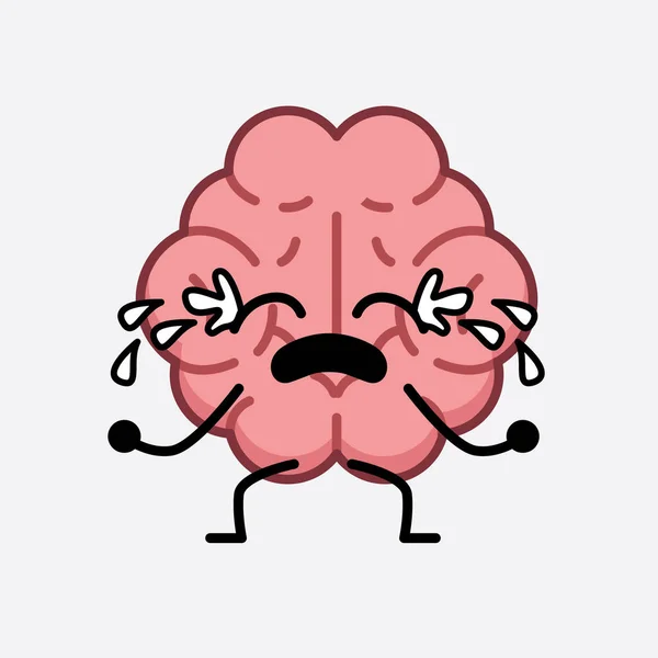 Vector Illustration Brain Character Cute Face Simple Body Line Drawing - Stok Vektor